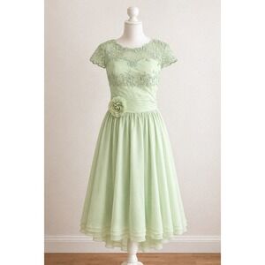 Sage Green 1950s Vintage Style Cocktail‎ Dress Courthouse Wedding Chiffon Size M